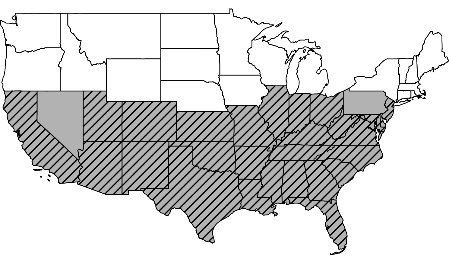 Map of states which have at least one historical record of kissing bugs.